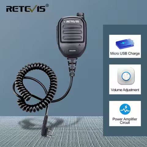 Retevis HK008 H777 Rechargeable Microphone 2Pin Mic Radio Speaker Volume PTT Tangent for Baofeng UV 