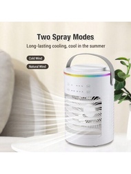 1入desktop Spray空氣調節器風扇,冷卻器,600毫升超聲波霧化器,3秒快速降溫,細霧制冷,三段調節,定時模式2-4-8小時,靜音,廣角送風,手動調節,七彩自動變換氛圍燈環,兩段調節噴霧加濕,小巧便攜。