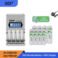 GOX  AA 2450mAh or AAA 900mAh 1.2V NI-MH Rechargeable Battery and GOX 4-Slot Smart Display Screen Ch