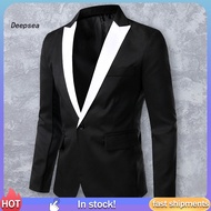 DPA Spring Autumn Men Blazer Color Block Long Sleeve Turndown Collar One Button Slim Suit Jacket for Office
