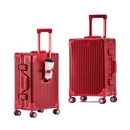 【FJ】全鋁鎂合金防爆20吋行李箱/登機箱KB20(帶置杯架 鋁框 行李箱 拉桿箱 登機箱 旅行箱)/ 紅色