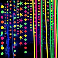 LILYES Neon Fluorescent Garland, Rectangle Colorful Round Pentagram Fluorescent Banner, Hanging Deco