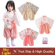 3Colors Flower Japanese Kimono For Kids Girl Boy Yukata Onesie Jumpsuit Romper Summer Outfits New Bo