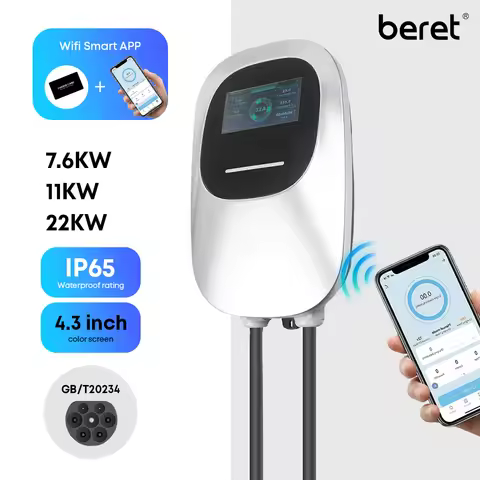 Beret GB/T Socket 32A 7KW 1P EV Charger 16A 11KW 3P 22KW APP Control DLB Charging Station for Electr