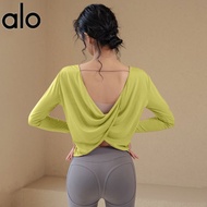 ALO YOGA ฤดูใบไม้ผลิ เสื้อแขนยาวหลวมระบายอากาศ เสื้อเทนนิสผู้หญิง วิ่ง ฟิตเนส พิลาทิส ฝึกซ้อม กีฬา โ