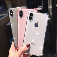 Glitter สี่มุม Anti-DROP Soft Shell สำหรับ Apple 11XsMax เคสโทรศัพท์มือถือ XR7Plus ฝาครอบป้องกันสีใสโปร่งใสเคสโทรศัพท์มือถืออินเทรนด์ โปร่งแสง Soft Case iPhone8Plus/7Plus