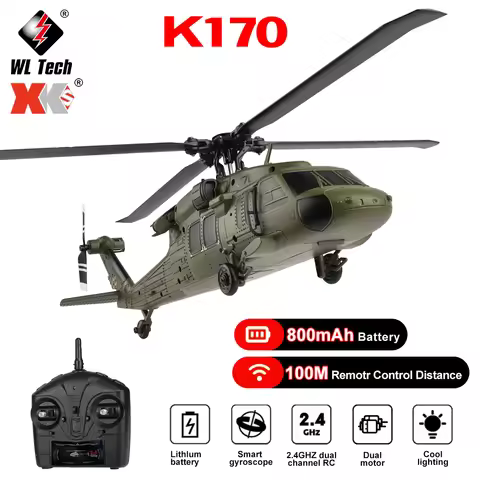 Wltoys K170 RC Helicopter UH-60L Black Hawk Dual Brushless 6-Axis Gyro 4CH 4 Bladed Aircraft Remote 