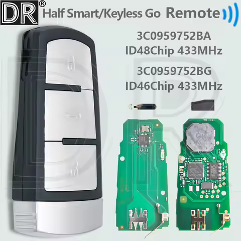 DR 3C0959752BA ID48/ID46 3C0959752BG 433MHz Half Smart/Keyless Go Car Remote Key For VW Volkswagen M