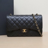 CHANEL CF口蓋包JUMBO30黑色羊皮15開金扣肩背包