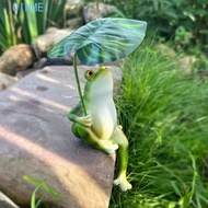 QINMEI Frog Figurine, Resin with Leaf Garden Frog Statue, Small 3D Landscape Decoration Creative Fro