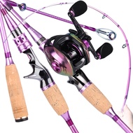 Sougayilang 2.1m Fishing Rod Combo Purple Carbon Fiber Baitcast Rod 19+1bb Baitcasting Fishing Reel 