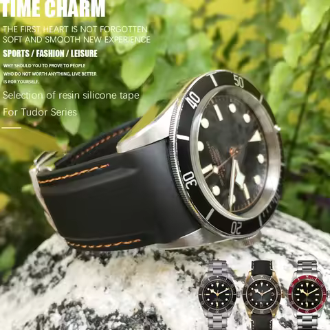 20mm 22mm Natural Rubber Watchband Fit for Tudor Black Bay 1958 GMT Curved End Silione Black Blue Re