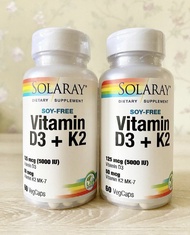 [พร้อมส่ง] วิตามินดี วิตามินเค Solaray Vitamin D3 + K2, Soy-Free 125mcg(5000 IU), 60 & 120 VegCaps