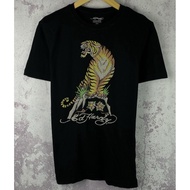 ED Hardy 100% pure cotton retro T-shirt for both men and women, Y2K black trendy tiger print top in 