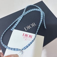 Dior藍白條紋緞帶小圓項鍊