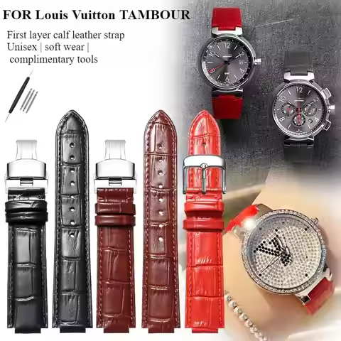 21*12mm genuine leather watch strap for original Louis Vuitton cowhide watchband. Men's and women's 
