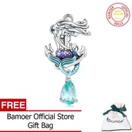 BAMOER 925เงินสเตอร์ลิงสีฟ้าเคลือบนางเงือกเสน่ห์ลูกปัดสำหรับสร้อยข้อมือผู้หญิงสร้อยคอ DIY เครื่องประ