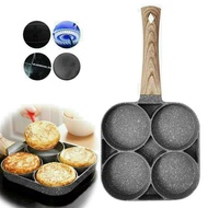 Frying Pan for Eggs and Baking 4 Compartments Non-Stick 4-Hole Pan - Non-Stick Wooden Handle