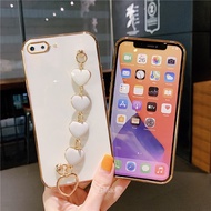 Solid Color Case iPhone 6 Plus 6S 7 8 Plus Love Heart Bracelet Casing iPhone 7 Plus 8 Plus SE 2020 X XR XS Max Luxury Square Frame Plating Phone Case