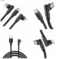 90 Degrees Type C Cable, Elbow Nylon Braid PD 60W Quick Charger Cord, Fast Charging Cable Data Trans