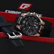 Chronoforce Switzerland 5231G Men Silicone Strap Stainless Steel Case Chronograph 50m Water Resistan