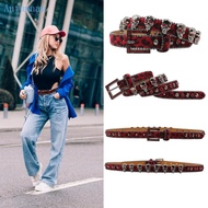 AUTU Grunge Belt Hand Beading Rhinestones Belt Punk Skull Studded Buckle Rivets