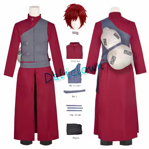 Japanese Anime Ninja Gaara Cosplay Costume Female Women Men Kazekage Ninjago Uniform Gourd Wig FullS