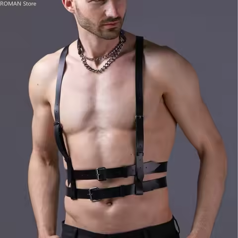 Leather Fetish Gay BDSM Men Harness Belts Adjustable Sexual Gay Bondage Clothing Body Chest Harness 