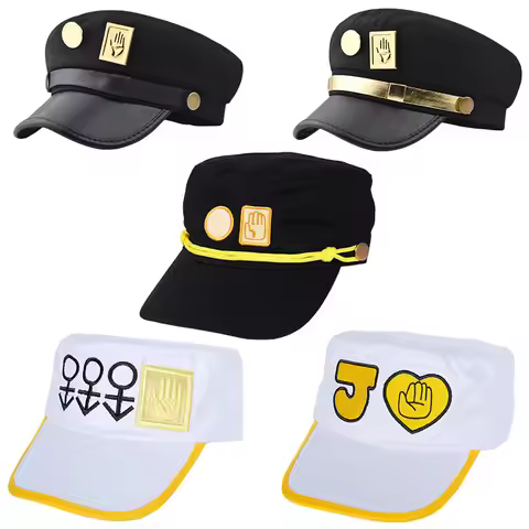 Jotaro Kujo Cosplay Caps JoJo's Bizarre Adventure Cosplay Hat with Badges Army Military Flatcap Anim