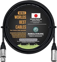 WORLDS BEST CABLES 15 Foot - Balanced Microphone Cable Custom Made Using Mogami 2549 (Black) Wire and Neutrik NC3MXX &amp; NC3FXX Silver XLR Plugs