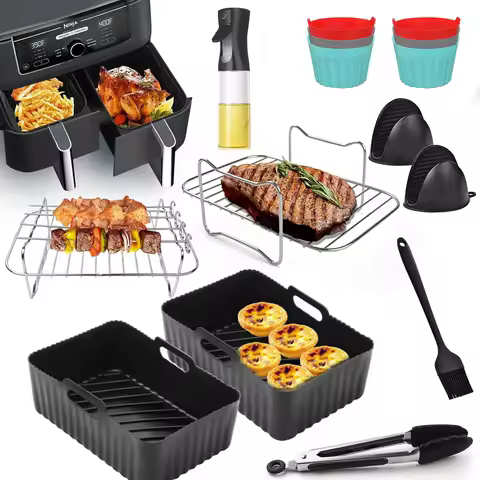 Silicone Air Fryer Mold for Cecotec 9L,Ninja Foodi Max Dual Zone AF400EU/AF300EU Double Stack/SL400E