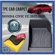 Honda Civiv FE 2022-2026 Car Carpet CarMat Compatible Waterproof High Quality Full Set Ready Stock