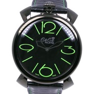 二手 Gaga Milano Manuale Singh 手錶 5092，不銹鋼和皮革，瑞士製造，黑色石英機芯，模擬顯示，黑色錶盤，男士。