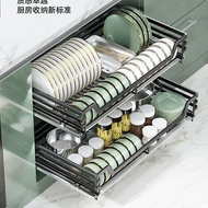 Stainless Steel Pull Basket Kitchen Cabinet Storage Drawer Type Cabinet Seasoning Dish Rack Double-Layer Stainless Steel Dish Basket Dish