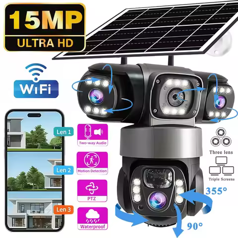 4G Outdoor Camera V380PRO 3 Lens WiFi Solar Camera 15MP 360 Outdoor Waterproof CCTV Night Vision Two
