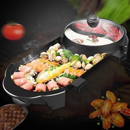 2 In 1 1800W Electric Dual Partition Steamboat Hot Pot Cooker Smokeless BBQ Grill Non Stick Coat Frying Pan Kitchenware