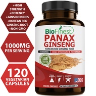 Biofinest Korean Panax Ginseng 1000mg - Red Ginseng Root 5% Ginsenosides - Pure Gluten-Free Non-GMO - Made in USA - Ginseng Supplement For Mental Alertness Focus Energy Endurance Performance Stamina Mood Memory Immune Men Women (120 vegan capsules)