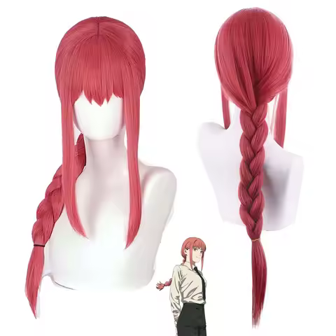 Women Cosplay Makima Long Red Braided Heat Resistant Synthetic Hair Wig For Woman