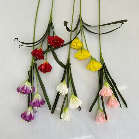 Simulation 3 Heads Clivia Branch Silk Fake Flowers Shopping Mall Decor Artificial Flower Red Purple 