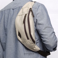 IDAHO Cream Waist Bag, Thick Canvas, Water Repellent & Genuine Leather