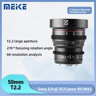 Meike 50mm T2.2 Cine Lens Manual MF Prime Focus Large Aperture Mirrorless Cameras Lens For Sony E FS