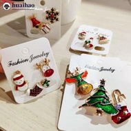 HUAIHAO 3pcs/set Christmas Tree Elk Snowman Alloy Brooch Fashionable Christmas Corsage Jewelry Acces