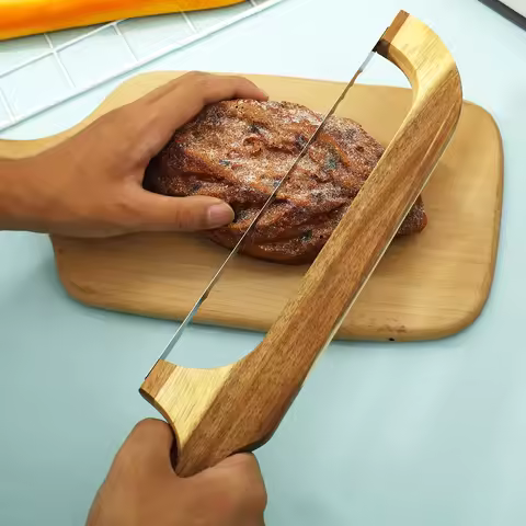 Wooden Bread Bow Cutter Serrated Bagel Cutter Bread Cutter Sourdough Bread Slicer Portable Bread Cut
