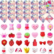 Kijamilee 28 Pack Valentines Day Gifts for Kids, Classroom School Heart Box Mochi Squishy Toys Valentines Day Cards for Kids Classroom Exchange Prizes Valentine Treats Valentines Party Favors for Kids