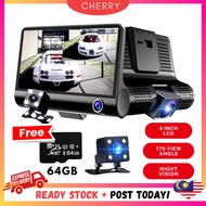🍒CHERRY🍒 FREE 64GB CARD 4 Inch 3 Lens Dash Cam 1080P Full HD DVR DashCam 170 Wide Angle G-Sensor Rec