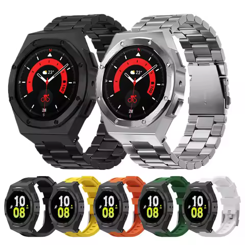 Metal Modification Kit For Samsung Galaxy Watch 4 5 6 44mm Band Watch Case Silicone Strap Protective