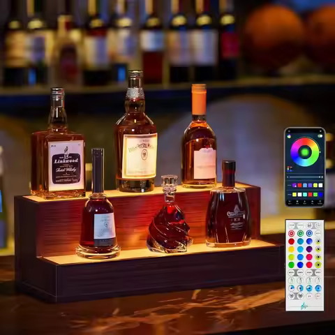 Led Lights Liquor Bottle Display Shelf 20 Inch Bar Display Shelves for Liquor Bottles with Remote an