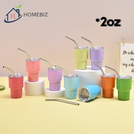 Cawan Mini Keluli Tahan Karat 2oz Dengan Penutup & Straw – Mini Shot Glass Tumbler Mug Kopi Kecil Es