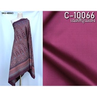 (Fabric Set) 6-Shuttle Silk Real Natural Color (2 Meter Patterned Fabric + 2 Plain Color) Purple-Red