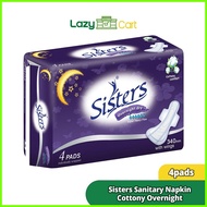 ▼  ◵ ✥ Sisters Sanitary Napkin Cottony Overnight With Wings 340mm 4 Pads  Overnight Protection and